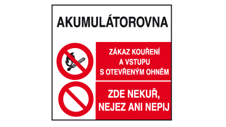 Akumulátorovna - Zákaz kouření a vstupu s otevřeným ohněm - Plast - 42 x 42 cm