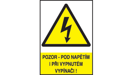 Pozor - pod napětím i při vypnutém vypínači ! Fólie ( 9 x 3,2 cm - aršík 18 ks )