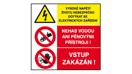 Vysoké napětí životu nebezpečno dotýkat se el. zařízení / Nehas vodou ani pěnovými přístroji ! / Vst