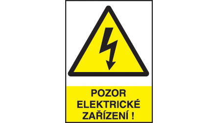 Značka výstrahy - Pozor elektrické zařízení ! Fólie ( 5 x 1,6 cm - aršík 90 ks )