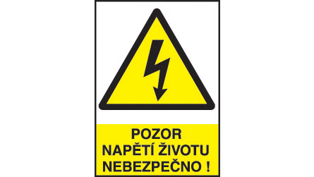 Značka výstrahy - Pozor napětí životu nebezpečno! Fólie ( 9 x 3,2 cm, aršík 18 ks )
